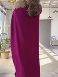 Amozae-Women's Rose Red Loose Dress Diagonal Collar Batwing Sleeves H-line Maxi Dress 2024 Autumn New Elegant  Party Dresses