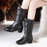 Amozae-Fashion Middle Boots for Women Outdoor Anti Slip Boot Zipper Waterproof Leather Boots 2025 New Women‘s Winter Boots Botas Mujer