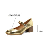 Amozae-New Spring Cow Leather Women Shoes Square Toe Women Pumps Fashion Retro Mary Jane Shoes for Women High Heels Casual Ladies Shoes