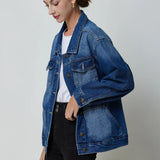 Amozae-2024New Spring Autumn Single-breasted Womens Denim Jacket Coat Loose Long Sleeve Tops Casual Jean Coats Female Outerwear
