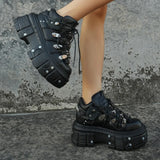 Amozae-New Spring Women Punk Style Ankle Boots for Woman's Lace-Up Round Toe Thick Bottom Platform Botas Mujer 2025 Black Men Sneakers