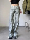 Amozae-Jeans Silver White Dirty Fit Leg Low Women Baggy American Vintage Wide Waist Jeans Y2k Style Destroy Wash 2024 New Denim Pants