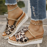 Amozae-Women's Leopard Print Wedge Sandals Summer 2025 Lightweight Non Slip Platform Slippers Woman Thick Sole Peep Toe Beach Sandalias