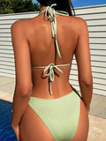 Amozae-Bikini Women Swimsuit 2024 New Solid Bandeau Ribbed Bikinis Set Sexy Thong Swimwear Summer Two Piece Beach Bathing Suit Female