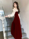 Amozae-Christmas Outfit New Year's Eve Dress party look inspos Elegant Red Ruffles Slash Neck Evening Party Dress for Women Puff Sleeve Off Shoulder Split Wedding Prom Robe Female Vestidos