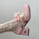 AMOZAE- - Sweet Pink Bowknot Lolita Pumps Patent Leather Mary Jane High Heels