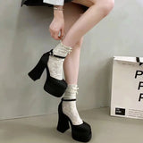Amozae-2025 Women'S High Chunky Platform Closed Toe Block Heels Square Toe Ankle Strap Dress Wedding Party Prom Pumps Shoes