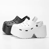 AMOZAE- - New Chunky Platform Sandals Black & White Wedge Heel Slippers