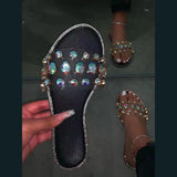 AMOZAE-- Fashionable Flip Flops with Gemstone Rhinestones, Transparent PVC Flats