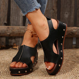 Amozae-Women Comfort Wedges Sandals Peep Toe Med Heel Platform Sandalias Mujer 2025 Rivet Thick Sole PU Leather Summer Shoes for Women