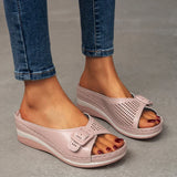 AMOZAE- - Buckle Fish Mouth Wedge Slippers