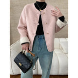 Amozae-Autumn Casual Outfits Amozae-Pink Pan Button Woolen Jacket