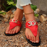 Amozae-Fashion Metal Decor Summer Flip Flops for Women Lightweight Clip Toe Flat Sandals Woman Comfortable Non Slip Beach Slippers 2025