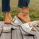 Amozae-Fashion Buckle Chunky Platform Sandals for Women Summer Thick Bottom Wedge Slippers Woman Punk Style Rivet Decor Roman Sandalias