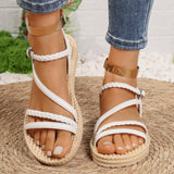 Amozae-Lightweight White Flat Sandals for Women Summer 2025 Weave Ankle Strap Gladiator Sandals Woman Comfortable Non Slip Beach Shoes