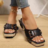 Amozae-2025 New Metal Buckle Wedge Sandals for Women Fashion Rivet Decor Platform Slippers Woman Summer Thick Sole Roman Sandals Ladies