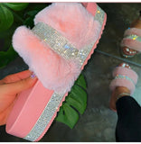 Amozae-Fur Slippers Women 2025 Fashion Summer Fur Slides For Woman Rhinestone Sandals Fluffy Female Shoes Glitter Indoor Diamond Shoes