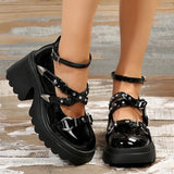 AMOZAE- - Y2K Gothic Glam Women's Patent Leather Ankle Strap Chunky