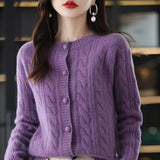 Amozae-Spring Autumn Ladies Knitted Sweater Loose Small Outdoor Coat Inner Wear Fashionable Top Wide Sleeve Regular Fit Resin Fiber