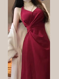 Amozae-Christmas Outfit New Year's Eve Dress party look inspos Spring Summer Women Fashion Elegant Casual Midi Red Dress Sleeveless Vintage Slim A-Line Party Prom Vestidos Female Clothes Robe