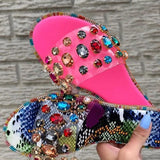 AMOZAE-- Fashionable Flip Flops with Gemstone Rhinestones, Transparent PVC Flats