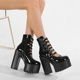 Amozae- Block Heels Pumps for Women Fashion Multi Buckle Strap Heart Design Dress Shoes Side Zipper High Heels Mary Jane Shoes