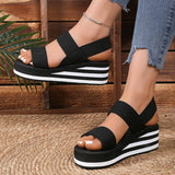 Amozae-Striped Thick Sole Wedge Sandals Women Elastic Band Lightweight Platform Sandals Woman Summer 2025 Comfort Non Slip Beach Shoes