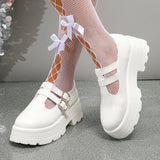 AMOZAE- - Chunky Platform Shoes for Women Patent Leather Double Buckle Strap