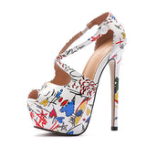 Amozae Brand Design Hand-Painted Leather Platform Pumps Women Sexy Peep Toe 16CM Extreme High Heels Stiletto Party Banquet Shoes