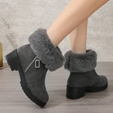 Amozae-Fur Snow Boots Women Warm Chunky Cotton Boots Non-slip  Ankle Boots for Women Padded Casual Comfort Suede Winter Boots Ladies