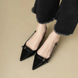 Amozae-2024 New Summer Women's Dress Shoes Pointed Toe Sandals Buckle Slingbacks Mid Heels Pumps Patent Leather Slip on