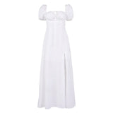 Amozae Elegant Off The Shoulder White Midi Dress Sexy High Split Short Sleeve Party Holiday Dress Summer Dresses Women 2023