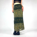 Amozae Fashion Vintage Print Women Long Skirt Aesthetic Graphic Print Green Elegant Y2K Skrit Grunge Style Chic Streetwear