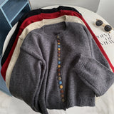 Amozae-Autumn Casual Outfits Amozae-Spring Autumn Rainbow Button Sweater Cardigan Loose Lazy Knitted Coat