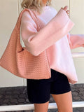 Amozae Pink Knitwear Sweater Pullover For Women Long Sleeve Fashion Loose Patchwork Cute Y2k Top Female Knit Elegant Pullover New