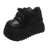Amozae-Casual Chic Platform Breathable Sneakers Lace-up Comfortable Anti Slip Thick Bottom Womens Running Shoes Black White