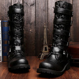 Amozae-New Men's Leather Motorcycle Boots Military Boots Gothic Belt Punk Boots Men's Shoes Outdoor Tactical Military Boots