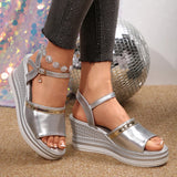 Amozae-Fashion Silver Wedge Heels Sandals for Women Summer 2025 Chunky Platform Beach Sandals Woman Ankle Strap Thick Sole Sandalias