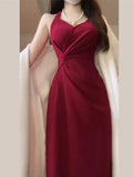 Amozae-Christmas Outfit New Year's Eve Dress party look inspos Spring Summer Women Fashion Elegant Casual Midi Red Dress Sleeveless Vintage Slim A-Line Party Prom Vestidos Female Clothes Robe