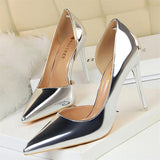 New Fashion Glitter Sequined Women Pumps Sandals Elegant Party Shallow Mouth Pointed Side Hollowed Out Gold High Heels Mules