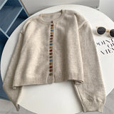 Amozae-Autumn Casual Outfits Amozae-Spring Autumn Rainbow Button Sweater Cardigan Loose Lazy Knitted Coat