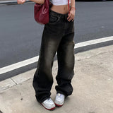 Amozae Y2K Street Baggy Jeans American Retro Fashion Loose Denim Pants Basic Grunge Low Waist Sweatpants Korean Women 2024