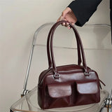 Amozae-Vintage Women Business Shoulder Bags Simple Ladies Commute Tote Bag Pu Leather Female Underarm Bag Burgundy Large Handbags Purse