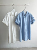 Amozae-Spring Summer Casual Outfits Belt Shirt Dress Women's Summer Buckle Strap Waist Short Sleeved Top