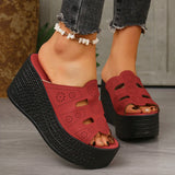 Amozae-Fashion Hollow Out Wedge Heel Sandals Women Peep Toe Chunky Platform Sandals Woman Summer Anti Slip Thick Bottom Beach Slippers
