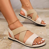 Amozae-Women's Cross Elastic Band Flat Sandals Casual Comfortable Summer Shoes Women Lightweight Non Slip Black Beach Sandalias Mujer