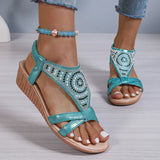 Amozae-2024 Hot Sale Shoes Female Elastic Band Women's Sandals Summer Rome Open Toe Sequins Casual Beach Wedge Plus Size Sandals