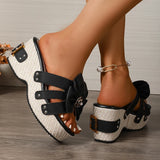Amozae-Fashion Big Bowknot Chunky Platform Sandals Women Pearl Flower Wedge Heel Slippers Woman Summer Square Toe Thick Bottom Slides