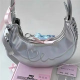 Amozae-Y2K Vintage Korean Silver Shoulder Luxury Half Moon Small Wallet Tote Bag Ladies Handbag Underarm Bags Purses Handbags Women