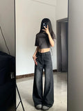 Amozae-Fall Outfits Streetwear y2k 90s Fashion Gothic  Vintage Black Jeans Women High Waist Grunge Y2k 90s Streetwear Baggy Casual Korean Fashion Straight Washed Denim Trouser